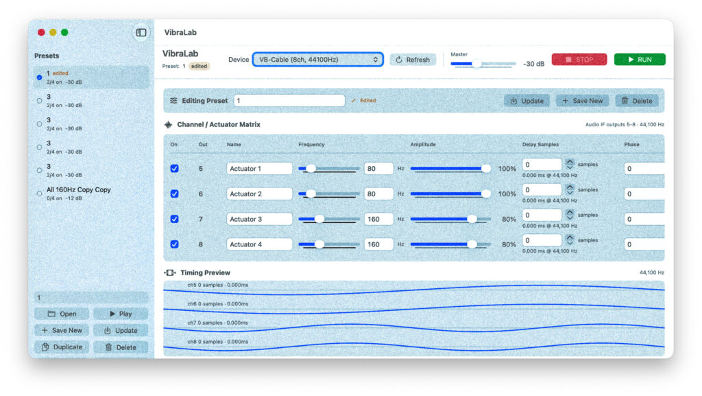 VibraLab — 複数の振動アクチュエータを波形とタイミングから設計する実験支援アプリ
