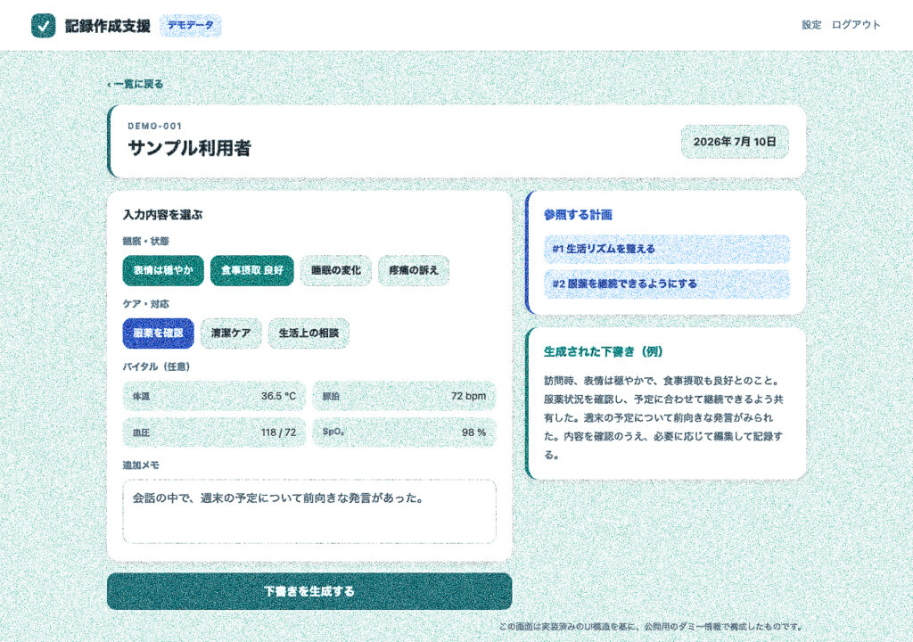 医療福祉施設向け記録作成支援プロトタイプ